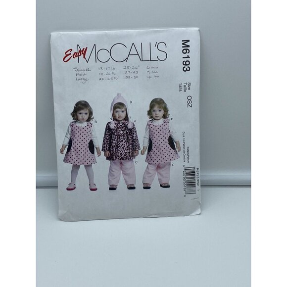 McCalls M6193 Size S M L Jacket Jumper Pant Hat Infant Girl Cut Sewing Pattern - Picture 4 of 6